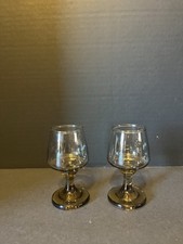 Vintage Smokey Amber Stemmed Cordial Glasses Set Of 2 Mid century Bar ware