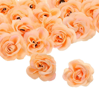 Mini Rose Kunstblume Großpackung 1,2 Zoll, 50 Stück Blütenkopf, Orange Pfirsich