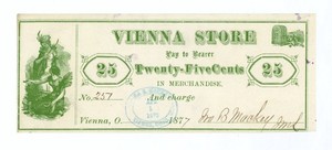 1877 25c Ira B. Mackey (Vienna Store) - Vienna, OHIO Merchant Scrip AU, Issued!