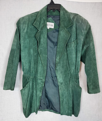 Vintage Braefair Leather Jacket Coat (L) Green 80's Retro Classic Dressy Work