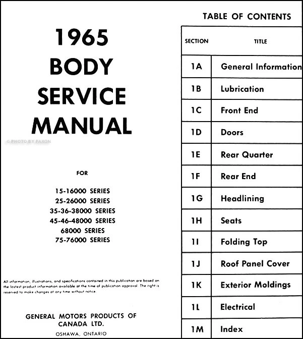 1965 CANADIAN Fisher Body Service Manual Original Buick Cadillac Pontiac Acadian - Image 2 of 2
