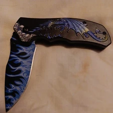 Rite Edge Pocket Knife Linerlock A/O Dragon Flame ABS Folding Stainless 300549BL