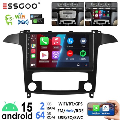 Apple Carplay Android 15 Autoradio 2+64GB Für Ford S-Max WA6 2006-2014 GPS NAVI