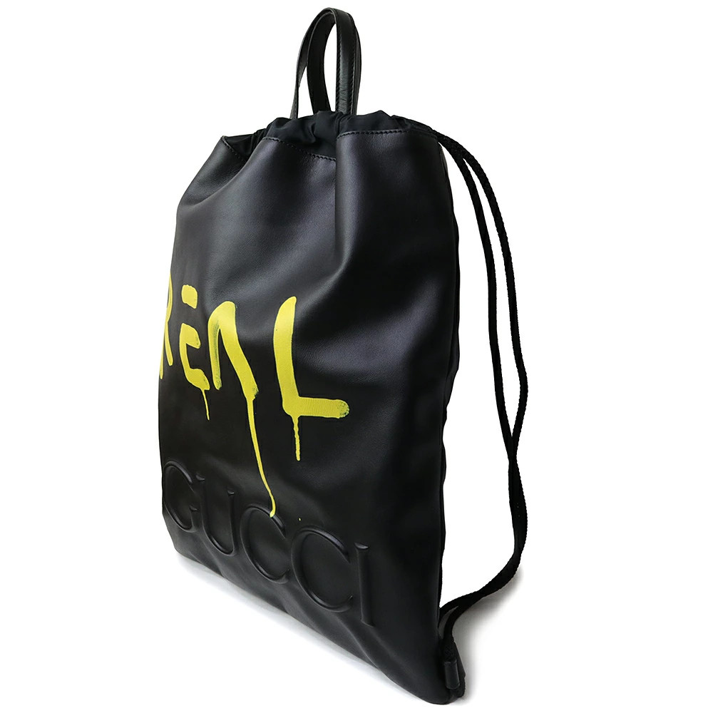 GUCCI Ghost Logo Drawstring Knapsack 36x43cm Cowh… - image 4