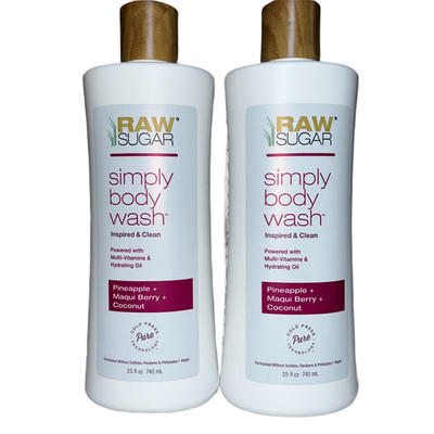 2 Pack Raw Sugar Simply Body Wash Pineapple + Maqui Berry + Coconut 25 oz
