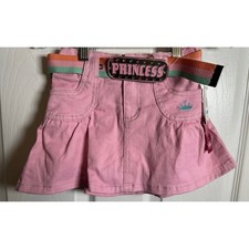 Y2K VTG Disney Princess Skort Size 5 Pink Denim Princess Belt EMBROIDERED NWT