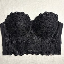 Corsé corto Windsor negro con cuentas de encaje bustier sin tirantes lentejuelas pequeñas coqueta