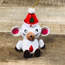VTG Wooden Mouse Christmas Tree Ornament Sant...