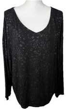 Chico's Black Pullover Animal Top Oversized Women Sz3 XL Stretchy caual Yoga
