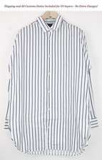 SCOTCH  SODA Ams Couture Men's L White Cotton Striped Pattern Long Fit Shirt