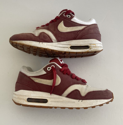 Nike Air Max 1 Essential 319986-608 White Red Multi Suede Shoes Women size 7