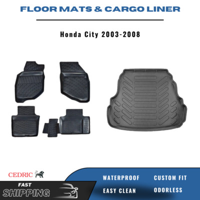 Car Floor Mats & Trunk Cargo Liner Fits Honda City 2003-2008 3D TPE FULL Set