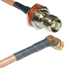 RG400 TNC FEMALE BULKHEAD to RP-SMA MALE ANGLE RF Cable FAST-SHIP LOT