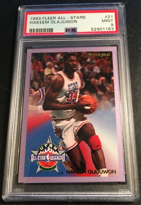 1993 HAKEEM OLAJUWON FLEER ALL STARS #21 PSA 9 ROCKETS HOF