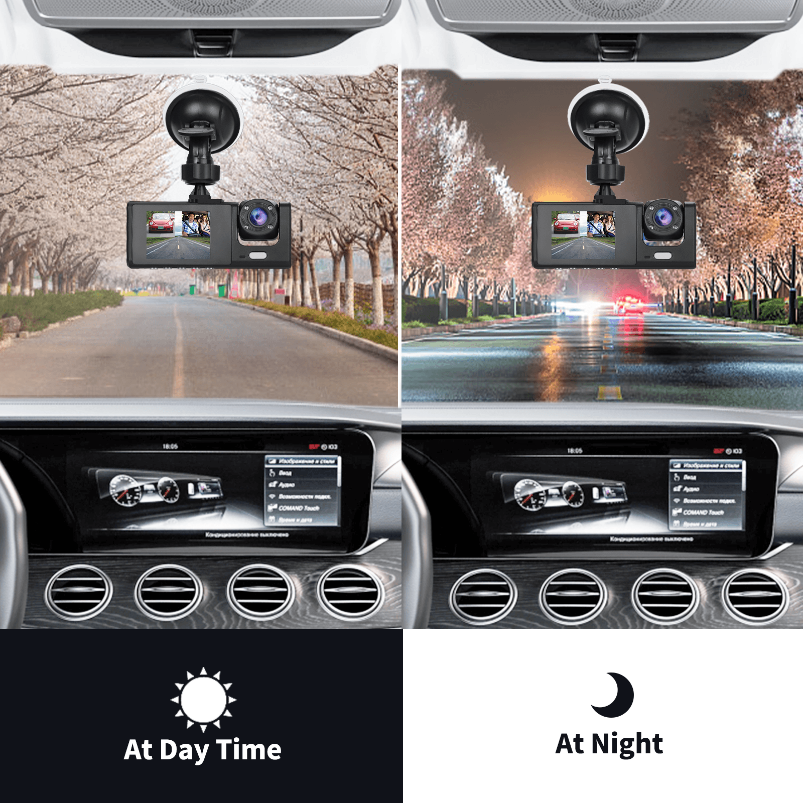 Car Dual Lens Dash Cam HD 1080P Front/Rear/Inside Camera Gsensor Video