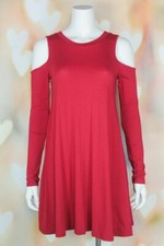 NWT Boho *FOREVER 21* Open Cold Shoulder CHERRY RED A-Line Tent Skater DRESS M