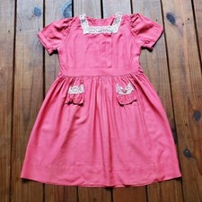True vintage 1930's 30's toddler little girls pink and lace puff sleeve dress
