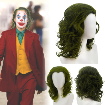 Movie Clown Joker Arthur Fleck Mixed Green Short Wigs Curly Hair Cos Anime Wig