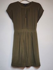 Madewell 100% Silk Dress Size 0 Olive Green Elastic Waist Short Split Neckline
