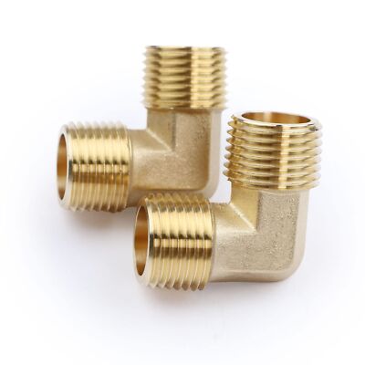 U.S. Solid 90 Degree Elbow Brass Fitting NPT 1/2'' Male x 1/2'' Male, 2pcs