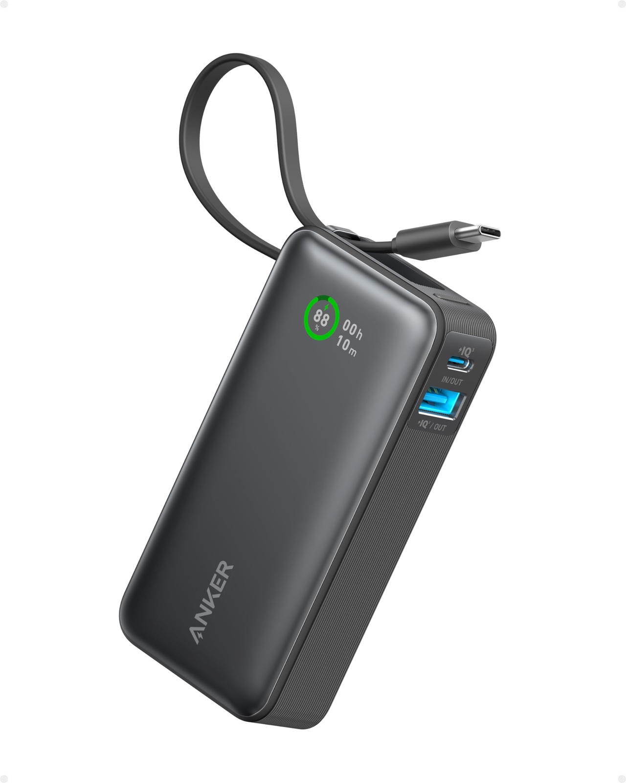 Anker Nano Power Bank Ricarica Rapida 10.000 mAh con cavo USB-C integrato PD ...