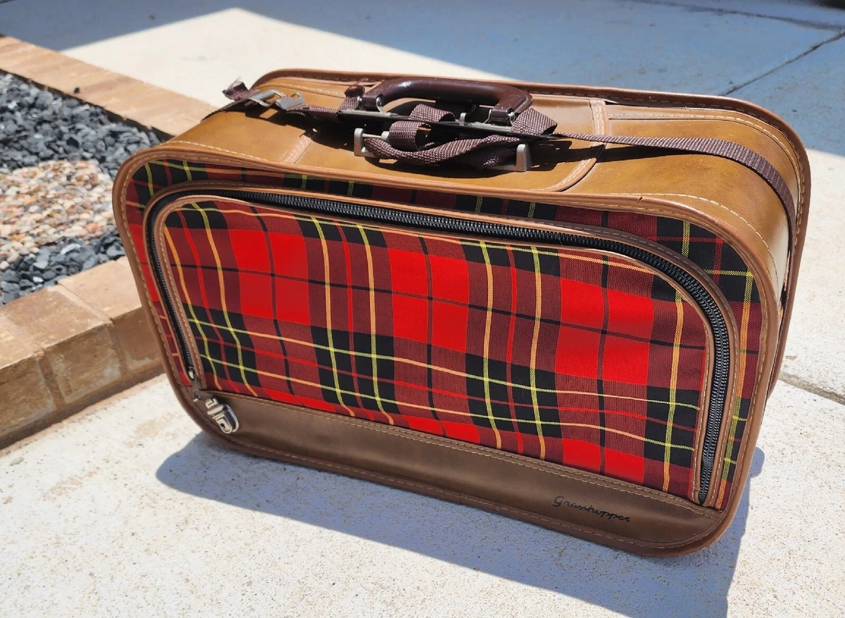 Grasshopper Suitcase Red Yellow Tartan Plaid Soft Side Luggage 21x13x7 Vintage