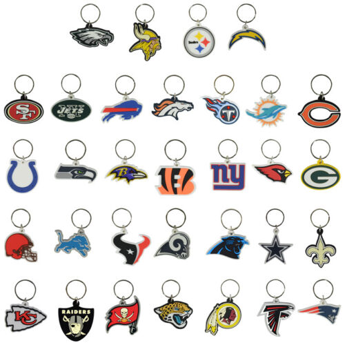 NFL LOGO KEYCHAIN 2D FLEXIBLE SOFT PVC  KEY RING FREE SHPPING - Picture 1 of 34