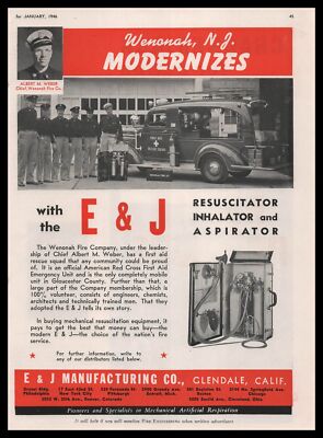 1945 E&J Glendale CA Resuscitator Photos Wenonah New Jersey Fire Dept. Print Ad