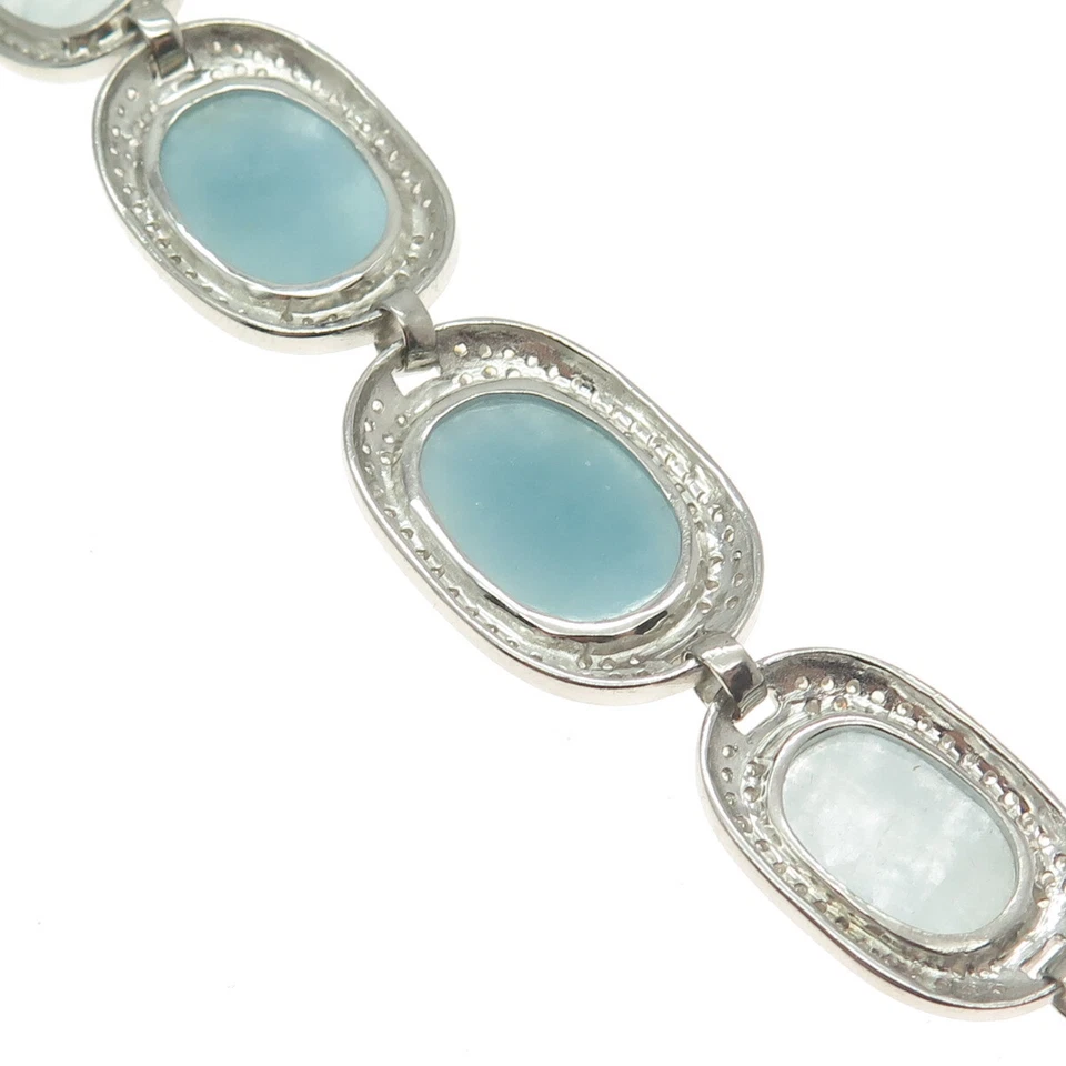 Pulsera de plata de ley 925 aguamarina lechosa real y C Z 7,25" Foto 4 de 4