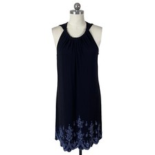 J.B.S. LTD Womens Y2K VTG Dress 12 Black Sleeveless Sequin Floral Hem Cottage