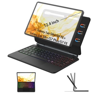 for Samsung Galaxy Tab S7+/S7 FE/S8+/S9+/S9 FE+ Keyboard Case, Magnetic Backlit
