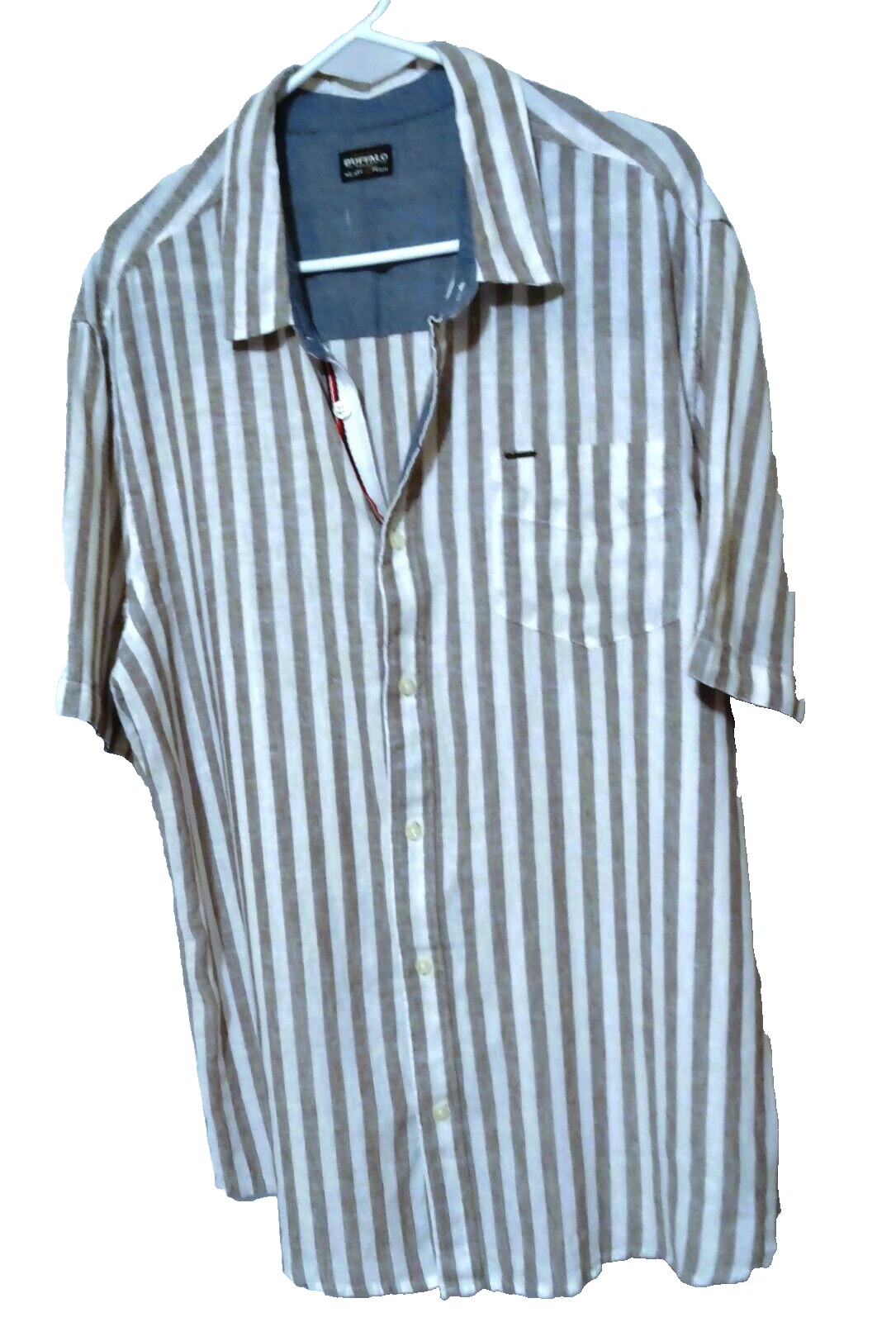 Buffalo David Bitton Gray Shirt XXL Linen Cotton Button Up Short Sleeve NEW
