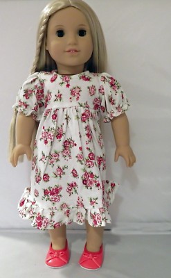 White Dress with Red Foral Print Fits 18'' Girl Dolls