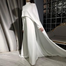 Elegant White Muslim Wedding Dresses Formal Cape High Neck Bridal GownS Train