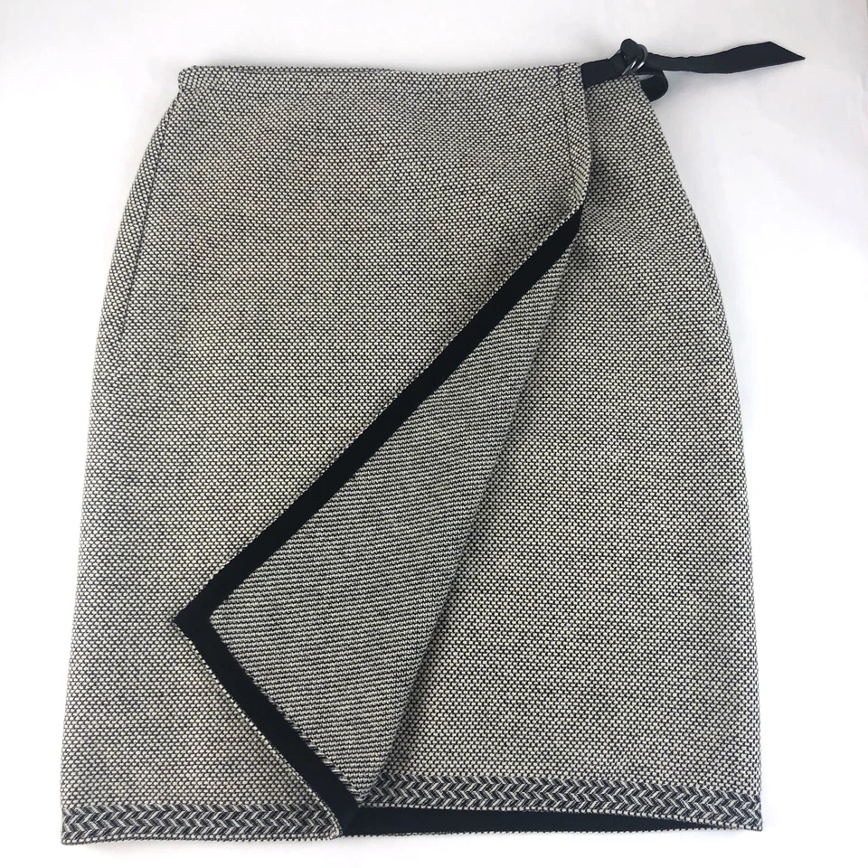 Falda envolvente Kenneth Cole NY gris tejida mezcla de lana cierre de cuero talla 2 Foto 2 de 4