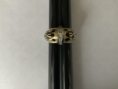 FRED KOCH STUDIOS  18K Black Enamel Diamond Domed Swallows Ring sz 5   7.88g