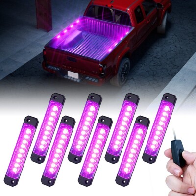 Pink Truck Bed LED Lights 8 Pods Set Cargo Pickup Lamp With On/Off Switch Fuse