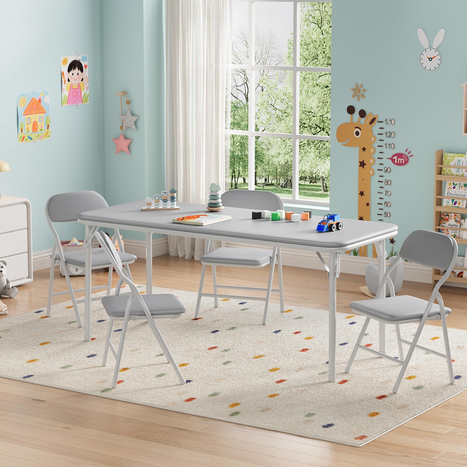 5-Piece Kids Folding Table & Chairs Set for Boys & Girls - Activity Play Furniture