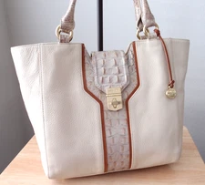 Brahmin Diana Tote Satchel Purse Handbag - Cream Cognac TriColor - MSRP $295.00