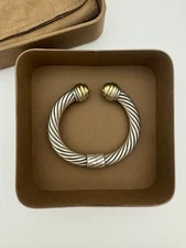 David Yurman Two-Tone Dome Hinged Cable Cuff Bracelet 925 Silver / 14K Gold