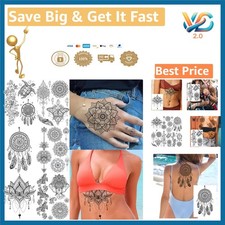 Black Henna Temporary Tattoos Kit with Lace Mandala Flowers Waterproof Safe