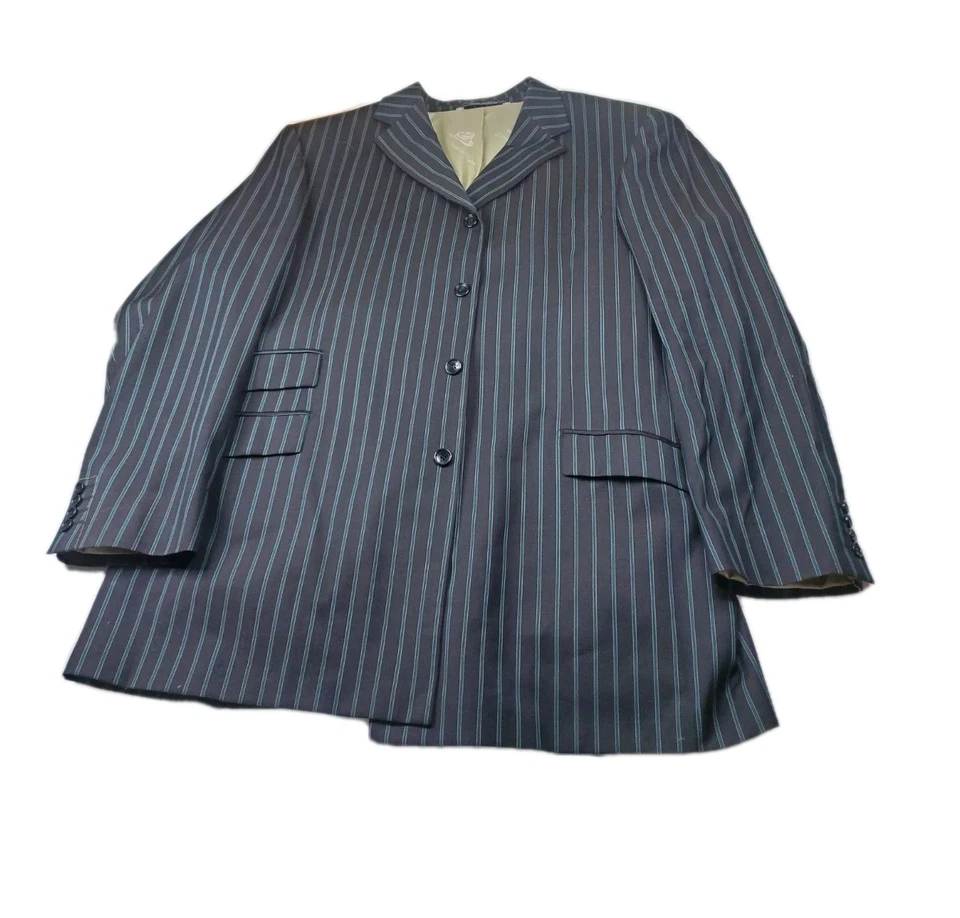 Traje Steve Harvey Hombre 52L Negro Rayas Italia Lana Merino Super 120 46X32 Pantalones Foto 2 de 4