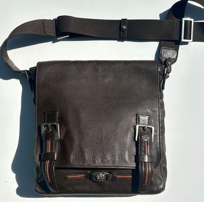 A. Testoni Men's Dark Brown Leather Crossbody Messenger Work Bag
