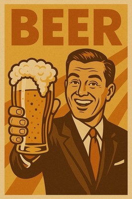 Bier Poster Bild Beer Schild 1960 Vintage Retro Design Kult Kunst Kunstdruck