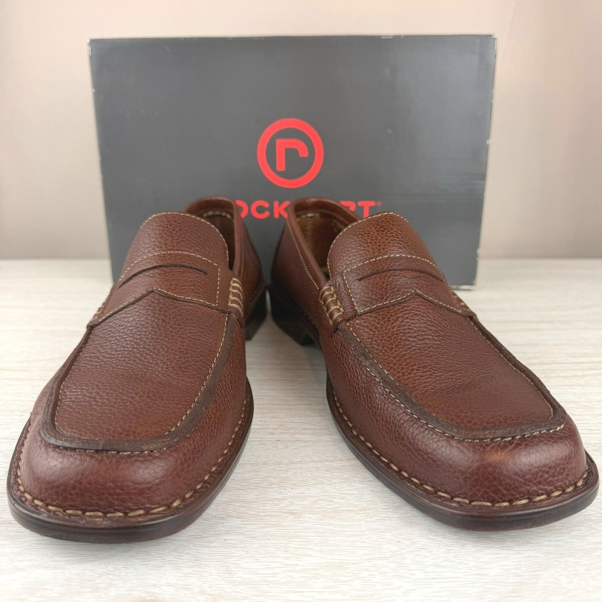 ROCKPORT Mens (8) NIB Brown Leather Penny Loafers Slip On  display picture 2