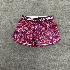 Under Armour Shorts Girls Size Large Purple Abstract Heatgear Athletic Loose Fit