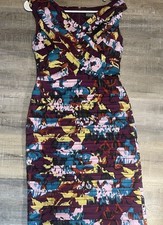 ADRIANNA PAPELL GORGEOUS MULTICOLOR SHEATH DRESS SZ 8 RUCHING A LINE V NECK