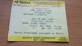 TICKET 1986/87 Watford v Everton Forest League
