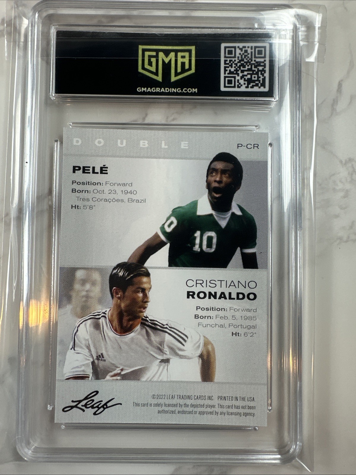 2022 Leaf Exclusive Legends Edition #PCR Double Cristiano Ronaldo Pele GMA 10 view 2