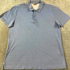 Canali  Polo Shirt Mens 54 US Large Blue Textured Italy Luxury Preppy Casual